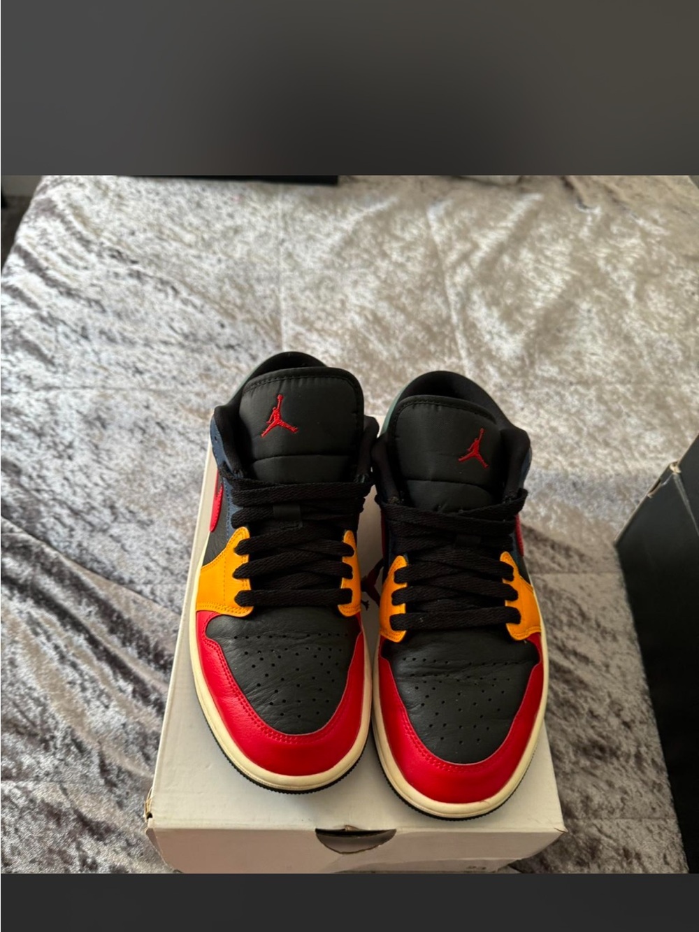 Jordan WMNS Air Jordan 1 Low SE — Black, Fire Red & Taxi